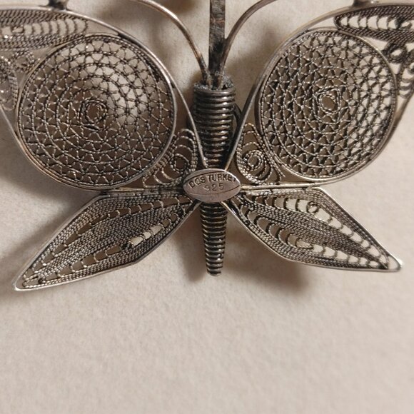 Filigree Butterfly Pendant Wheat Necklace Vintage Sterling Silver 925 From Turke - Picture 16 of 16